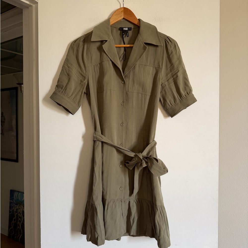 NWOT PAIGE Cactus Green Mayslie Button Down Mini Dress - Picture 2 of 11